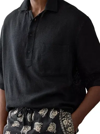Ralph Lauren Purple Label Men's Basketweave Silk-Linen-Cotton Sport Shirt - Polo Black | Thumbnail 7 Ralph Lauren Purple Label Men's Basketweave Silk-Linen-Cotton Sport Shirt - Polo Black | Thumbnail 7
