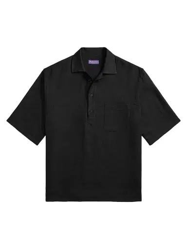 Ralph Lauren Purple Label Men's Basketweave Silk-Linen-Cotton Sport Shirt - Polo Black | Thumbnail 1 Ralph Lauren Purple Label Men's Basketweave Silk-Linen-Cotton Sport Shirt - Polo Black | Thumbnail 1