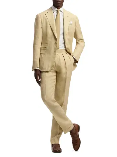 Ralph Lauren Purple Label Men's Pleated Linen Straight-Leg Trousers | Thumbnail 2 Ralph Lauren Purple Label Men's Pleated Linen Straight-Leg Trousers | Thumbnail 2
