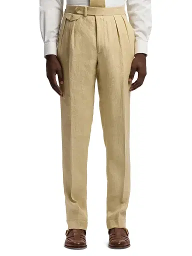 Ralph Lauren Purple Label Men's Pleated Linen Straight-Leg Trousers | Thumbnail 3 Ralph Lauren Purple Label Men's Pleated Linen Straight-Leg Trousers | Thumbnail 3
