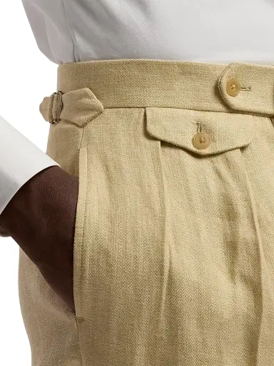 Ralph Lauren Purple Label Men's Pleated Linen Straight-Leg Trousers | Thumbnail 6 Ralph Lauren Purple Label Men's Pleated Linen Straight-Leg Trousers | Thumbnail 6