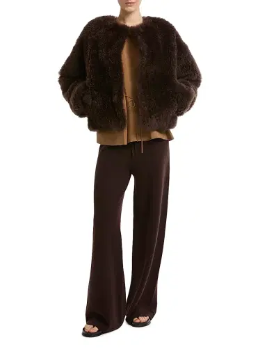 Yves Salomon Women's Shearling Collarless Jacket - Mocha | Thumbnail 2 Yves Salomon Women's Shearling Collarless Jacket - Mocha | Thumbnail 2