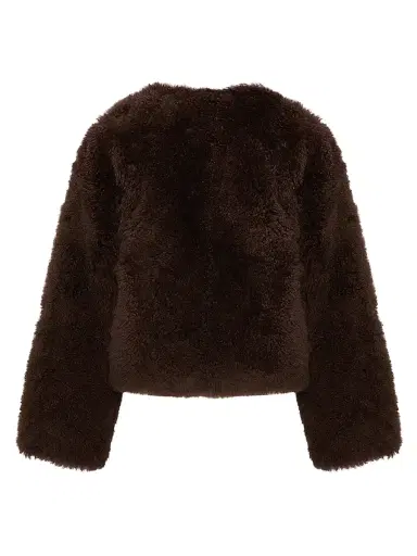 Yves Salomon Women's Shearling Collarless Jacket - Mocha | Thumbnail 3 Yves Salomon Women's Shearling Collarless Jacket - Mocha | Thumbnail 3