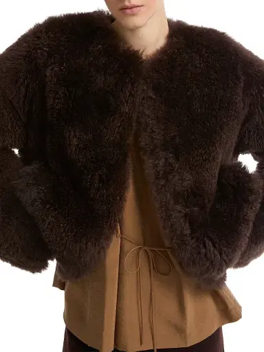 Yves Salomon Women's Shearling Collarless Jacket - Mocha | Thumbnail 4 Yves Salomon Women's Shearling Collarless Jacket - Mocha | Thumbnail 4