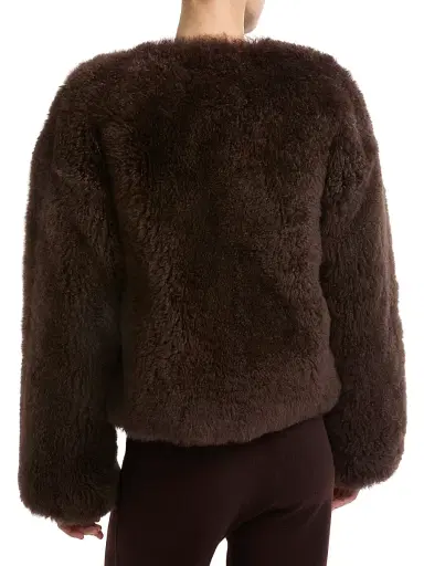 Yves Salomon Women's Shearling Collarless Jacket - Mocha | Thumbnail 5 Yves Salomon Women's Shearling Collarless Jacket - Mocha | Thumbnail 5