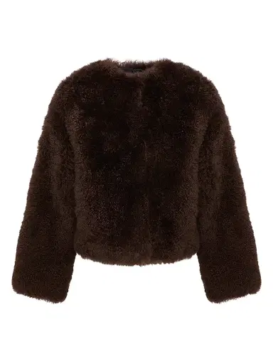 Yves Salomon Women's Shearling Collarless Jacket - Mocha | Thumbnail 1 Yves Salomon Women's Shearling Collarless Jacket - Mocha | Thumbnail 1