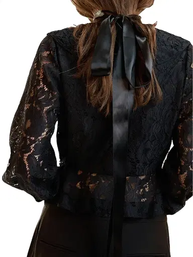 CYNTHIA ROWLEY Women's Lace V-Neck Peplum Blouse - Black - Size 0 | Thumbnail 3 CYNTHIA ROWLEY Women's Lace V-Neck Peplum Blouse - Black - Size 0 | Thumbnail 3