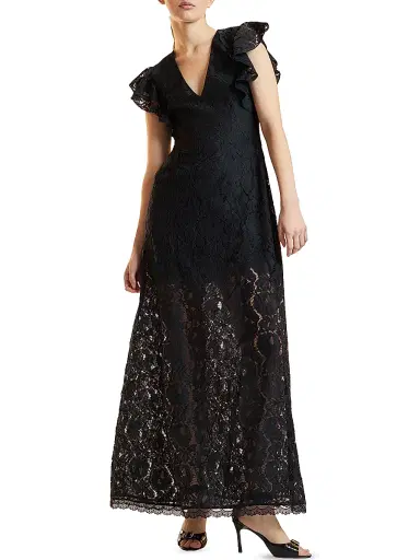 CYNTHIA ROWLEY Women's Lace Flutter Sleeve Maxi Dress - Black - Size 10 | Thumbnail 2 CYNTHIA ROWLEY Women's Lace Flutter Sleeve Maxi Dress - Black - Size 10 | Thumbnail 2