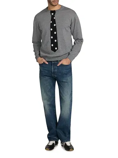 MOSCHINO Men's Tie Wool Crewneck Sweater - Grey - Size 42 | Thumbnail 2 MOSCHINO Men's Tie Wool Crewneck Sweater - Grey - Size 42 | Thumbnail 2
