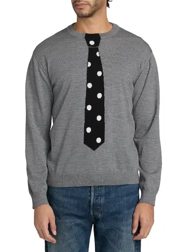 MOSCHINO Men's Tie Wool Crewneck Sweater - Grey - Size 42 | Thumbnail 3 MOSCHINO Men's Tie Wool Crewneck Sweater - Grey - Size 42 | Thumbnail 3