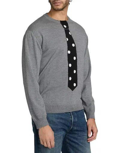 MOSCHINO Men's Tie Wool Crewneck Sweater - Grey - Size 42 | Thumbnail 4 MOSCHINO Men's Tie Wool Crewneck Sweater - Grey - Size 42 | Thumbnail 4