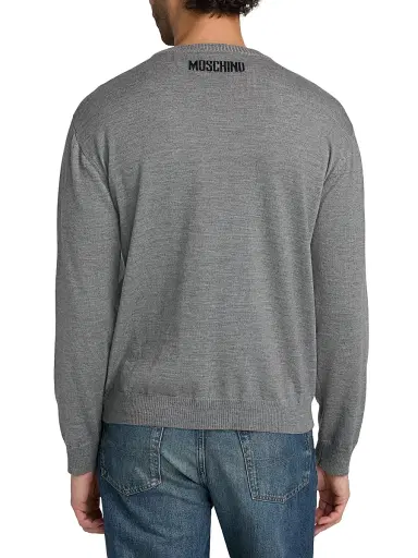 MOSCHINO Men's Tie Wool Crewneck Sweater - Grey - Size 42 | Thumbnail 5 MOSCHINO Men's Tie Wool Crewneck Sweater - Grey - Size 42 | Thumbnail 5