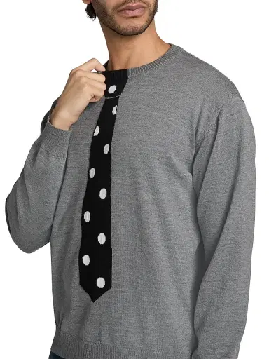 MOSCHINO Men's Tie Wool Crewneck Sweater - Grey - Size 42 | Thumbnail 6 MOSCHINO Men's Tie Wool Crewneck Sweater - Grey - Size 42 | Thumbnail 6