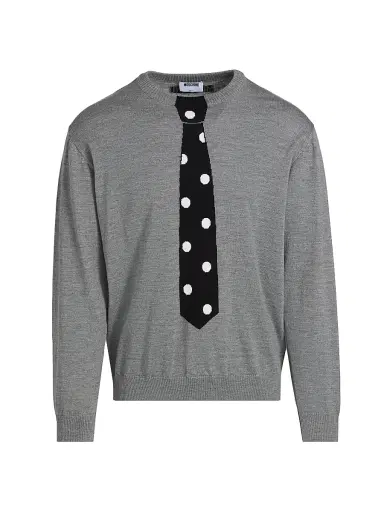 MOSCHINO Men's Tie Wool Crewneck Sweater - Grey - Size 42 | Thumbnail 1 MOSCHINO Men's Tie Wool Crewneck Sweater - Grey - Size 42 | Thumbnail 1