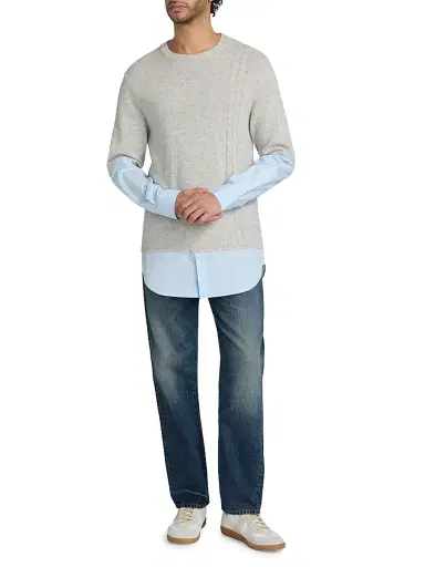 MOSCHINO Men's Mixed-Media Crewneck Sweater - Grey - Size 44 | Thumbnail 2 MOSCHINO Men's Mixed-Media Crewneck Sweater - Grey - Size 44 | Thumbnail 2
