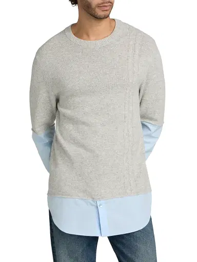 MOSCHINO Men's Mixed-Media Crewneck Sweater - Grey - Size 44 | Thumbnail 3 MOSCHINO Men's Mixed-Media Crewneck Sweater - Grey - Size 44 | Thumbnail 3