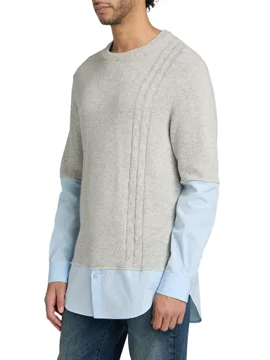 MOSCHINO Men's Mixed-Media Crewneck Sweater - Grey - Size 44 | Thumbnail 4 MOSCHINO Men's Mixed-Media Crewneck Sweater - Grey - Size 44 | Thumbnail 4