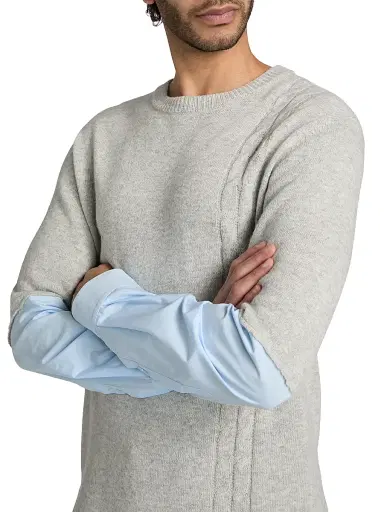 MOSCHINO Men's Mixed-Media Crewneck Sweater - Grey - Size 44 | Thumbnail 6 MOSCHINO Men's Mixed-Media Crewneck Sweater - Grey - Size 44 | Thumbnail 6