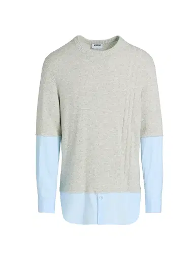 MOSCHINO Men's Mixed-Media Crewneck Sweater - Grey - Size 44 | Thumbnail 1 MOSCHINO Men's Mixed-Media Crewneck Sweater - Grey - Size 44 | Thumbnail 1