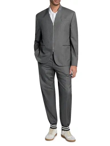 MOSCHINO Men's Pinstripe Wool Zip-Front Jacket - Grey - Size 44 | Thumbnail 2 MOSCHINO Men's Pinstripe Wool Zip-Front Jacket - Grey - Size 44 | Thumbnail 2
