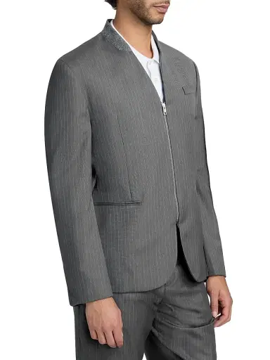 MOSCHINO Men's Pinstripe Wool Zip-Front Jacket - Grey - Size 44 | Thumbnail 4 MOSCHINO Men's Pinstripe Wool Zip-Front Jacket - Grey - Size 44 | Thumbnail 4