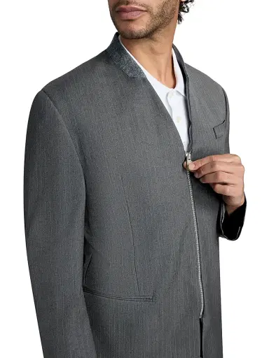 MOSCHINO Men's Pinstripe Wool Zip-Front Jacket - Grey - Size 44 | Thumbnail 6 MOSCHINO Men's Pinstripe Wool Zip-Front Jacket - Grey - Size 44 | Thumbnail 6