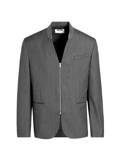 MOSCHINO Men's Pinstripe Wool Zip-Front Jacket - Grey - Size 44 | Thumbnail 1 MOSCHINO Men's Pinstripe Wool Zip-Front Jacket - Grey - Size 44 | Thumbnail 1