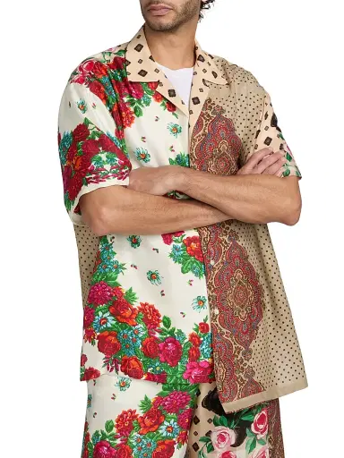 MOSCHINO Men's Spliced Silk Camp Shirt - Size Medium | Thumbnail 3 MOSCHINO Men's Spliced Silk Camp Shirt - Size Medium | Thumbnail 3