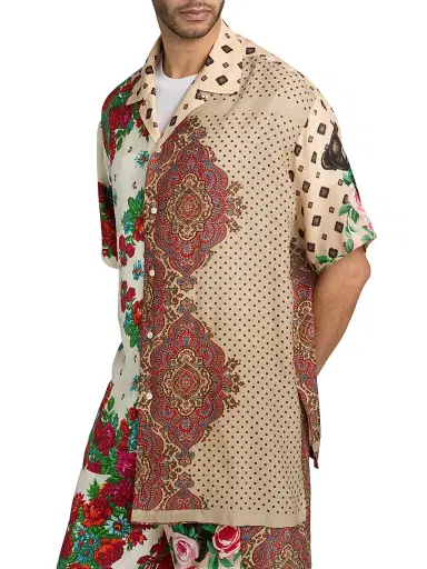MOSCHINO Men's Spliced Silk Camp Shirt - Size Medium | Thumbnail 4 MOSCHINO Men's Spliced Silk Camp Shirt - Size Medium | Thumbnail 4