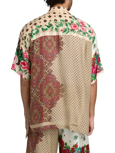 MOSCHINO Men's Spliced Silk Camp Shirt - Size Medium | Thumbnail 5 MOSCHINO Men's Spliced Silk Camp Shirt - Size Medium | Thumbnail 5
