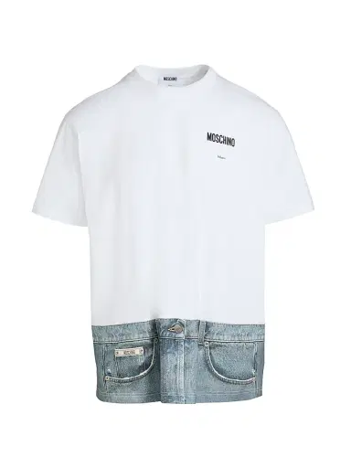 Moschino Men's Jeans Cotton Crewneck T-Shirt - White | Thumbnail 1 Moschino Men's Jeans Cotton Crewneck T-Shirt - White | Thumbnail 1