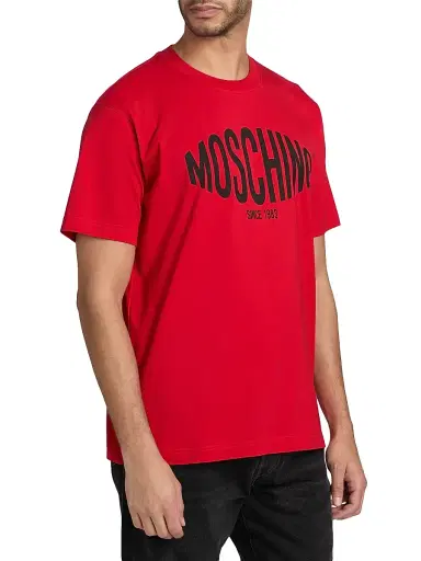 Moschino Men's Logo Cotton Crewneck T-Shirt - Red | Thumbnail 4 Moschino Men's Logo Cotton Crewneck T-Shirt - Red | Thumbnail 4
