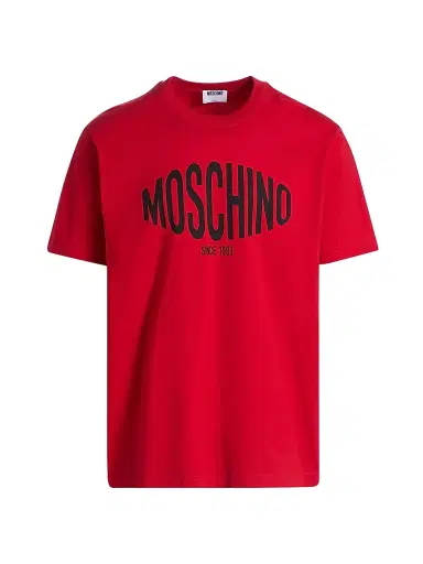 Moschino Men's Logo Cotton Crewneck T-Shirt - Red | Thumbnail 1 Moschino Men's Logo Cotton Crewneck T-Shirt - Red | Thumbnail 1