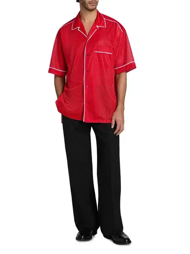 MOSCHINO Men's Mesh Camp Shirt - Red - Size Medium | Thumbnail 2 MOSCHINO Men's Mesh Camp Shirt - Red - Size Medium | Thumbnail 2