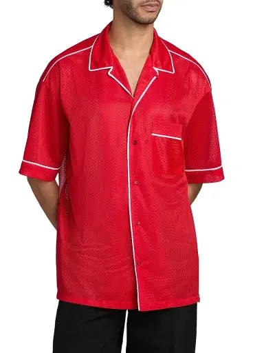 MOSCHINO Men's Mesh Camp Shirt - Red - Size Medium | Thumbnail 3 MOSCHINO Men's Mesh Camp Shirt - Red - Size Medium | Thumbnail 3