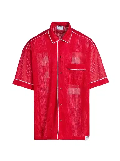 MOSCHINO Men's Mesh Camp Shirt - Red - Size Medium | Thumbnail 1 MOSCHINO Men's Mesh Camp Shirt - Red - Size Medium | Thumbnail 1