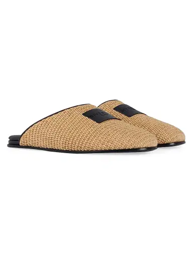 Givenchy Women's Label Raffia-Effect Flat Mules - Khaki Brown | Thumbnail 3 Givenchy Women's Label Raffia-Effect Flat Mules - Khaki Brown | Thumbnail 3