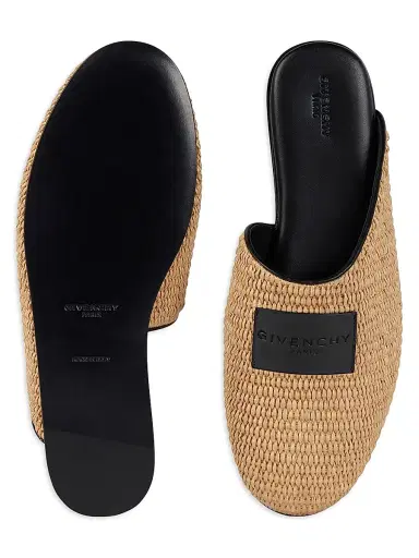 Givenchy Women's Label Raffia-Effect Flat Mules - Khaki Brown | Thumbnail 5 Givenchy Women's Label Raffia-Effect Flat Mules - Khaki Brown | Thumbnail 5