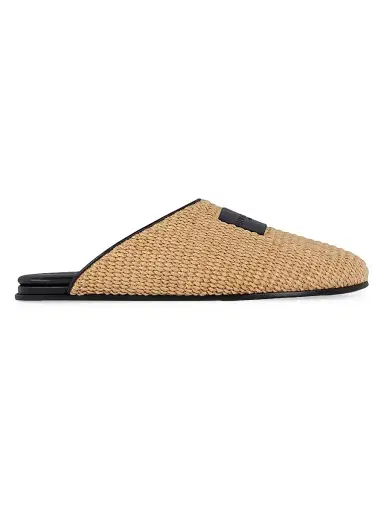 Givenchy Women's Label Raffia-Effect Flat Mules - Khaki Brown | Thumbnail 1 Givenchy Women's Label Raffia-Effect Flat Mules - Khaki Brown | Thumbnail 1