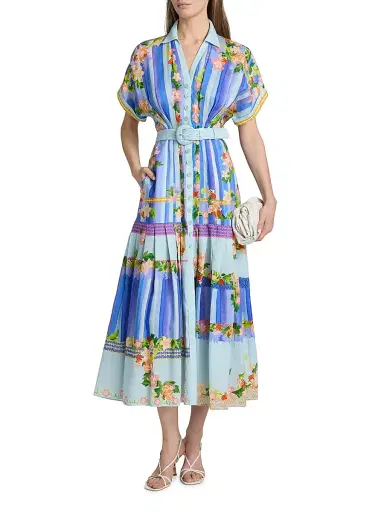 Saloni Women's Riya-B Linen Printed Shirtdress - Floral River - Size 12 | Thumbnail 3 Saloni Women's Riya-B Linen Printed Shirtdress - Floral River - Size 12 | Thumbnail 3