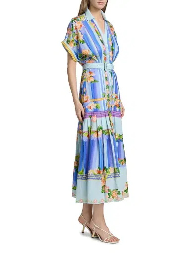 Saloni Women's Riya-B Linen Printed Shirtdress - Floral River - Size 12 | Thumbnail 4 Saloni Women's Riya-B Linen Printed Shirtdress - Floral River - Size 12 | Thumbnail 4