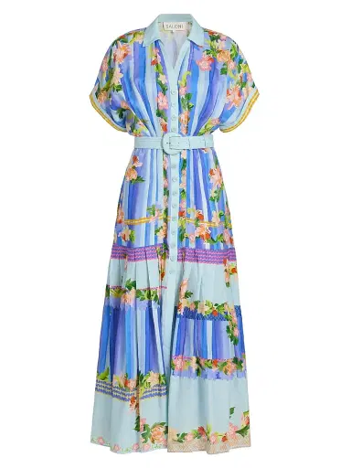 Saloni Women's Riya-B Linen Printed Shirtdress - Floral River - Size 12 | Thumbnail 1 Saloni Women's Riya-B Linen Printed Shirtdress - Floral River - Size 12 | Thumbnail 1