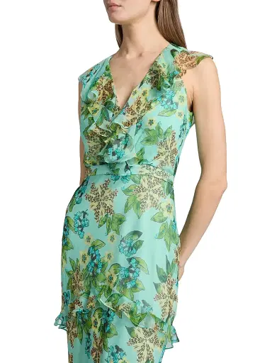 Saloni Women's Rita Floral Ruffled Silk Maxi Dress - Fiori Mint - Size 2 | Thumbnail 6 Saloni Women's Rita Floral Ruffled Silk Maxi Dress - Fiori Mint - Size 2 | Thumbnail 6