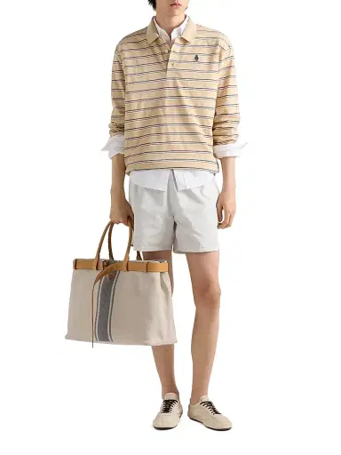 Prada Men's Buckle Canvas and Leather Tote Bag - Beige Khaki | Thumbnail 2 Prada Men's Buckle Canvas and Leather Tote Bag - Beige Khaki | Thumbnail 2