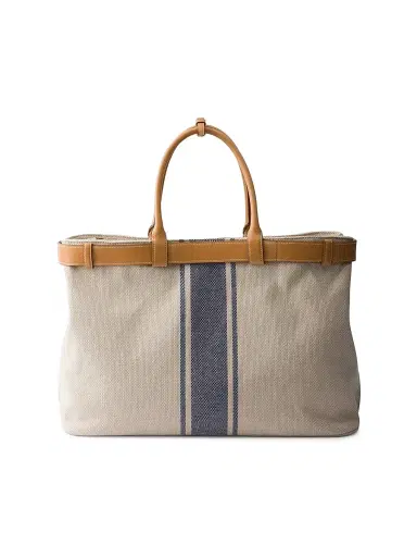 Prada Men's Buckle Canvas and Leather Tote Bag - Beige Khaki | Thumbnail 5 Prada Men's Buckle Canvas and Leather Tote Bag - Beige Khaki | Thumbnail 5