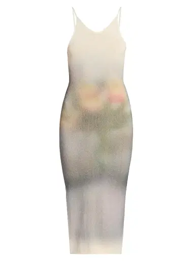 Maison Margiela Women's Floral Knit Cotton Midi-Dress - Ecru | Thumbnail 1 Maison Margiela Women's Floral Knit Cotton Midi-Dress - Ecru | Thumbnail 1