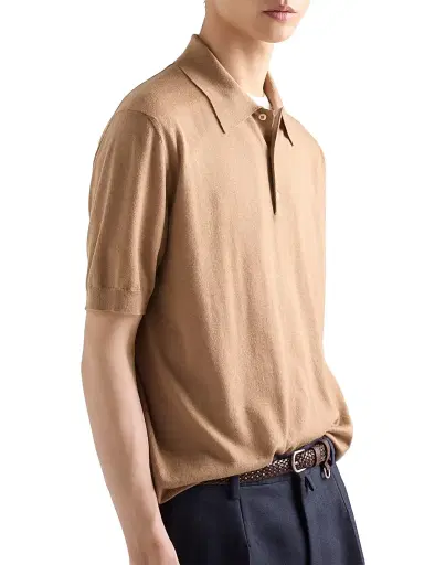 Prada Men's Cashmere and Silk Polo Shirt - Brown | Thumbnail 3 Prada Men's Cashmere and Silk Polo Shirt - Brown | Thumbnail 3