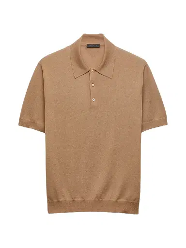 Prada Men's Cashmere and Silk Polo Shirt - Brown | Thumbnail 1 Prada Men's Cashmere and Silk Polo Shirt - Brown | Thumbnail 1