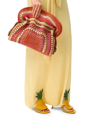 LOEWE Women's x Paula's Ibiza Flamenco Medium Crochet Raffia Clutch - Bright Orange Pink | Thumbnail 2 LOEWE Women's x Paula's Ibiza Flamenco Medium Crochet Raffia Clutch - Bright Orange Pink | Thumbnail 2
