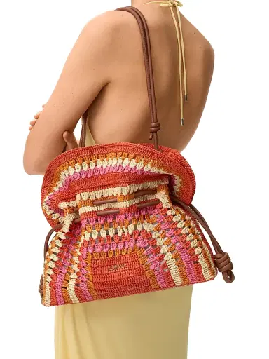 LOEWE Women's x Paula's Ibiza Flamenco Medium Crochet Raffia Clutch - Bright Orange Pink | Thumbnail 3 LOEWE Women's x Paula's Ibiza Flamenco Medium Crochet Raffia Clutch - Bright Orange Pink | Thumbnail 3